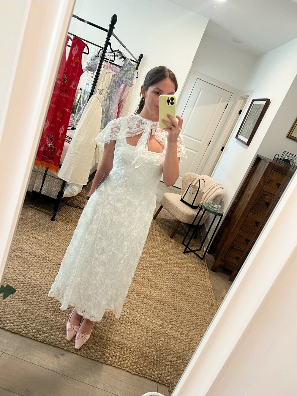 Lulu's White Lace Midi Dress with Capelet Tie - Picture 7 of 7